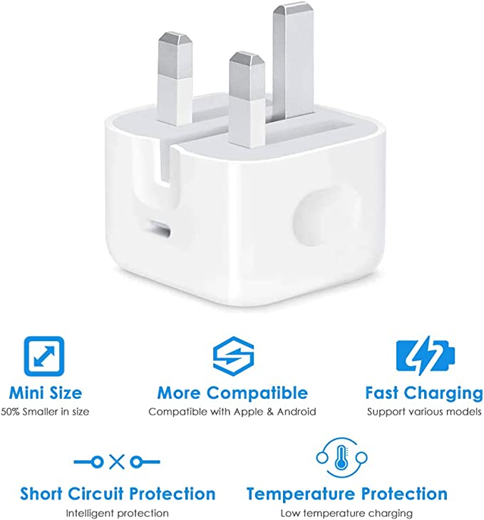 20W USB-C Fast Charger - 3 Pin Charger - Image 2
